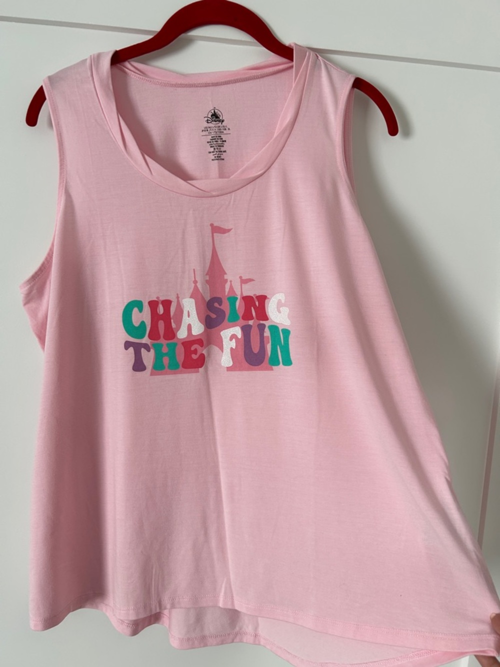 NWOT Women’s Medium Disney Light Pink Graphic Tank Top with Multicolor Accents